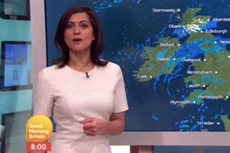 Lucy Verasamy Gmb Weather Girl Swaps Cleavage For Legs In Hot Dress