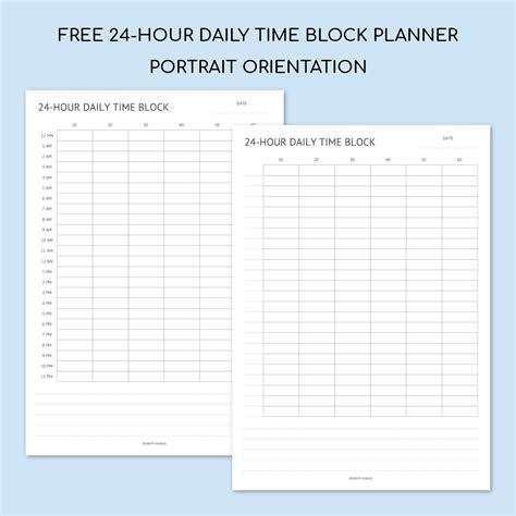 Printable 24 Hour Daily Time Block Schedule Planner Portrait Orientation