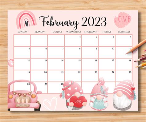Editable February Calendar Sweet Valentine With Love Etsy Hong Kong