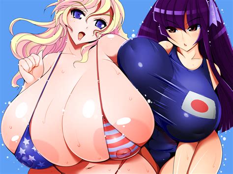 Rule 34 2girls Amano Taiki American Flag American Flag Bikini Areolae Bare Shoulders Bikini