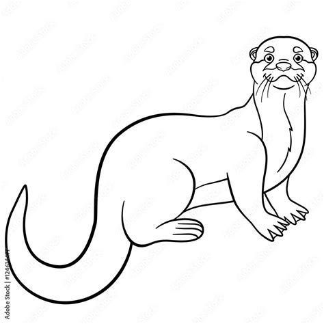 Coloring Pages Little Cute Otter Smiles Stock Vector Adobe Stock