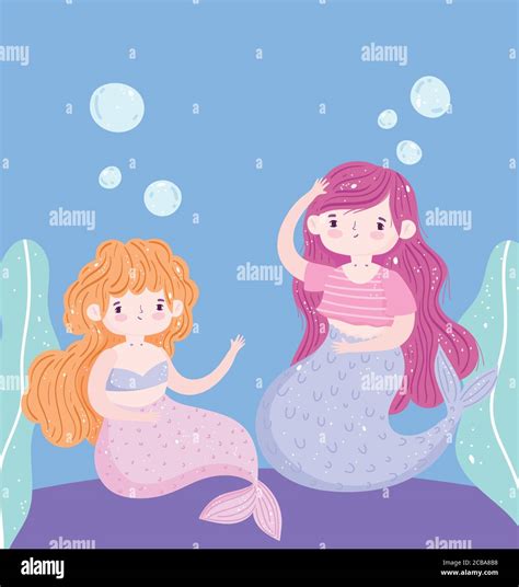 Cute Little Mermaids Decoration Cartoon Under The Sea Vector