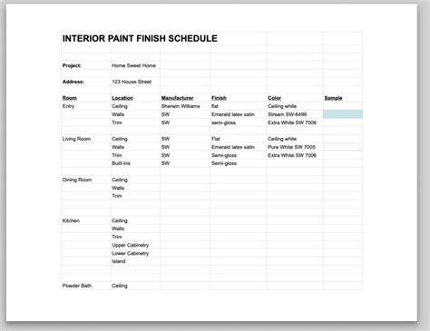 Interior Design Paint Finish Schedule