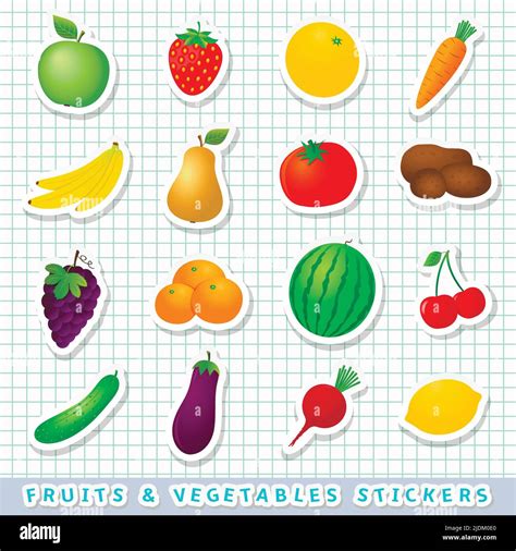 Fruits And Vegetables Stickers Set Stock Vector Image And Art Alamy