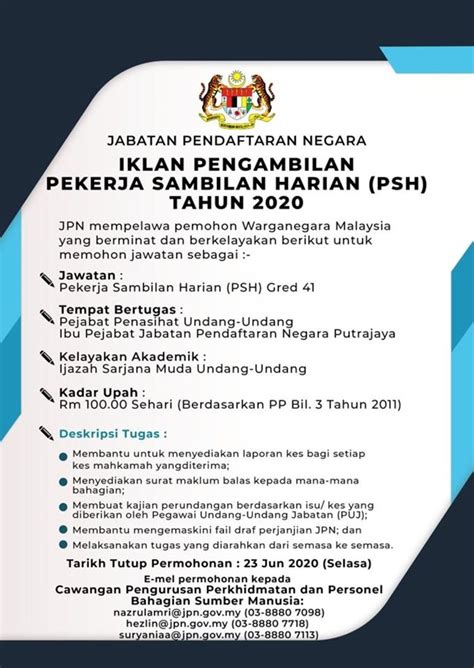 Terbuka kepada warganegara malaysia dan penduduk tetap yang mempunyai no. Jawatan Kosong Terkini di Jabatan Pendaftaran Negara JPN ...