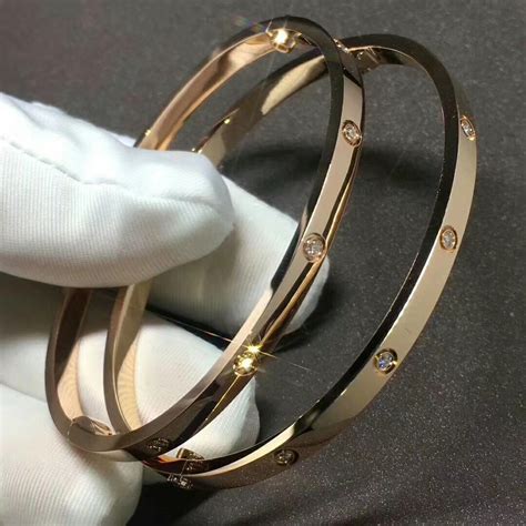 Studded with diamonds, yellow gold or rose gold: Custom Made Cartier Love Bracelet Small Model 18K Pink Gold With 10 Diamonds B6047917