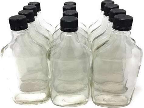 375 Ml 127 Oz Glass Flask Liquor Bottle With Black Caps