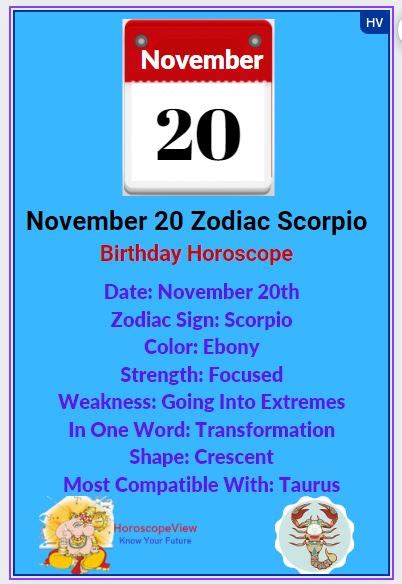 November 20 Scorpio Zodiac Sign Birthday Horoscope
