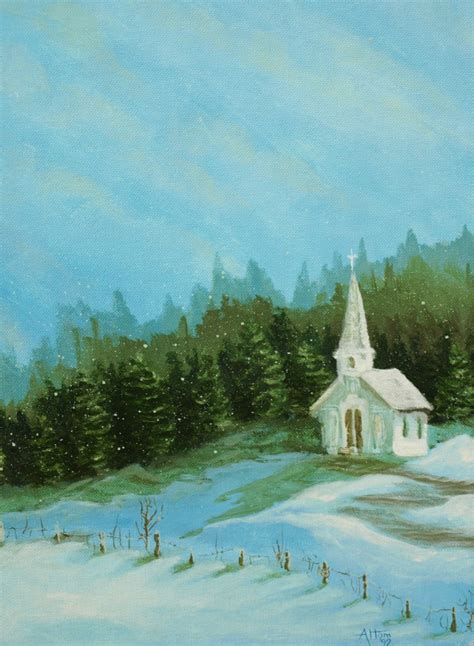 Artiqueryrose Church In The Snow Acrylic Painting