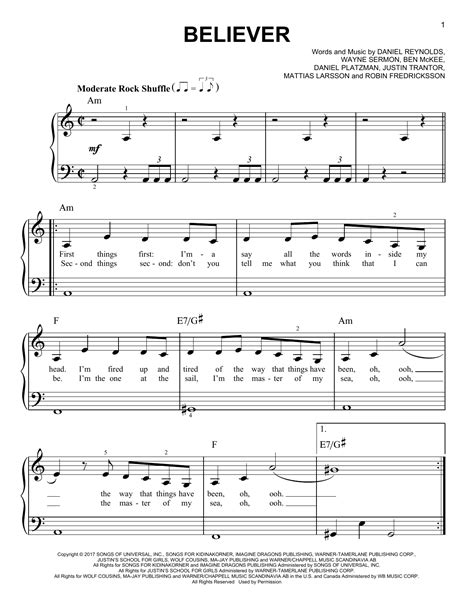 Imagine Dragons Believer Clarinet Sheet Music Violin Sheet Music