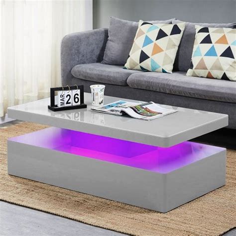 Bellevue 120cm italian grey gloss and oak chunky leg coffee table. Quinton Glass Coffee Table In Grey High Gloss With LED ...