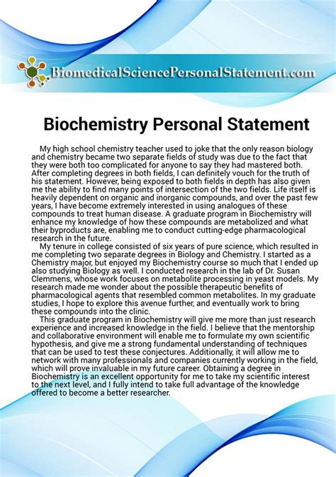 Biomedical science students are usually given many opportunities to apply for and do a placement either during the summer, alongside your studies, or even completely independent of the university. If you want to write your personal statement with no ...