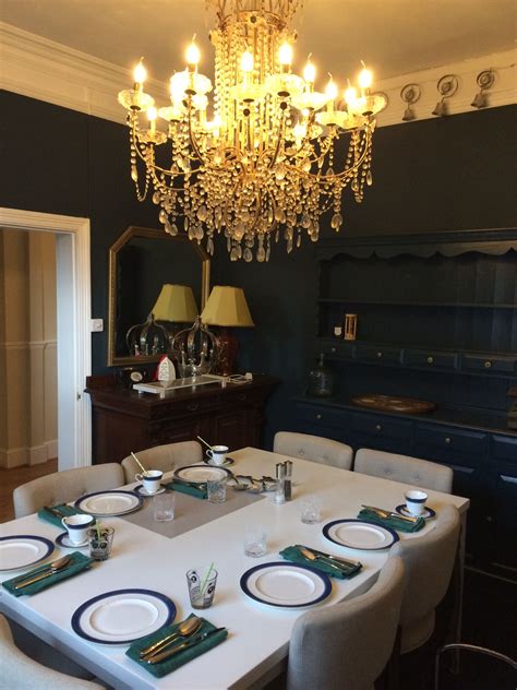 Farrow ball railings hallway and stairs pinterest dining. Dark dining room - Farrow and ball Hague blue walls with ...