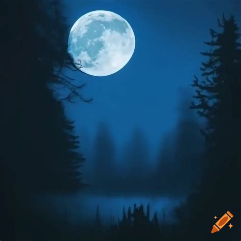 Blue Moon Above A Dark Forest