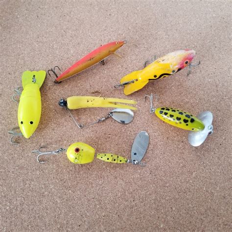 Yellow Fishing Lures Vintage Tackle Spinners And Plugs Lot Etsy