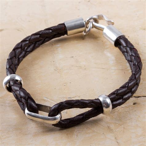 Unicef Market Handmade Mens Sterling Silver And Leather Bracelet