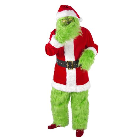 Green Big Monster Costume For Men 7pcs Christmas Deluxe Furry Adult Santa Suit Green Outfit Xl