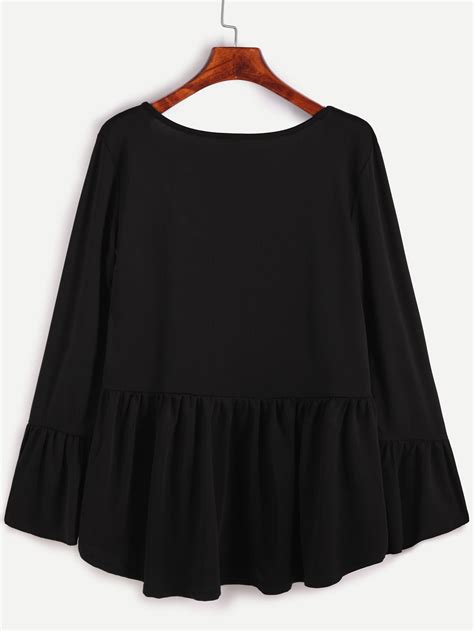 black ruffle hem t shirt with button front