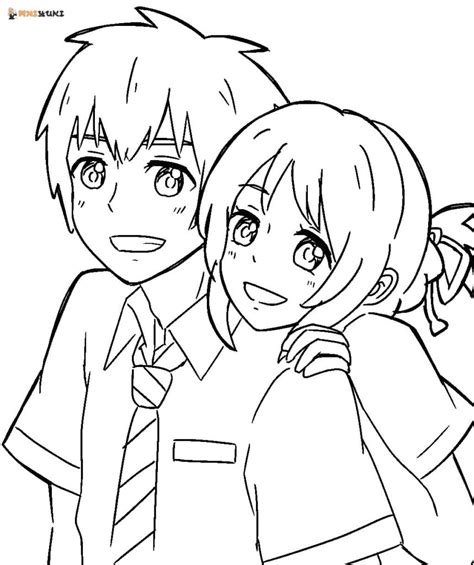 Mitsuha Con Taki De Your Name Anime Coloring Pages Your Name Coloring