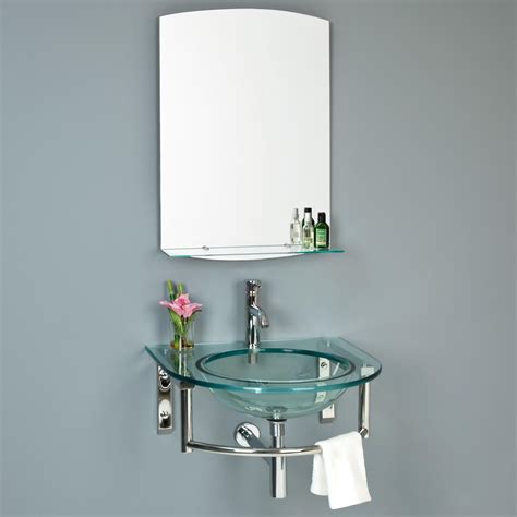 Get the best deals on wall mounted bathroom mirrors. Lowry Wall-Mount Glass Sink with Mirror and Shelf | Glass ...