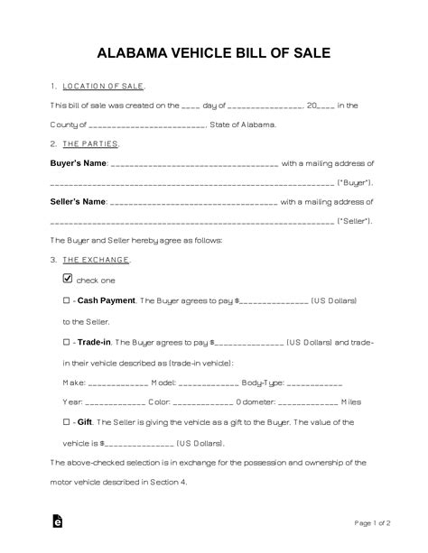 The form does not need to be notarized. Free Alabama Motor Vehicle Bill of Sale Form - Word | PDF ...
