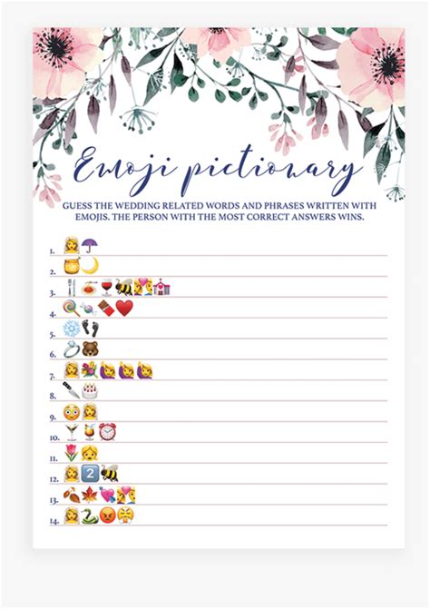 Printable Bridal Shower Game Pictionary Emoji Game Bridal Etsy