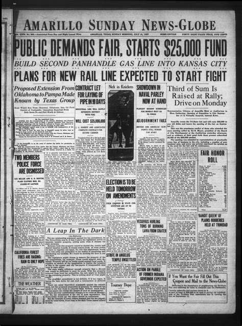 Amarillo Sunday News Globe Amarillo Tex Vol 18 No 262 Ed 1 Sunday July 31 1927 The