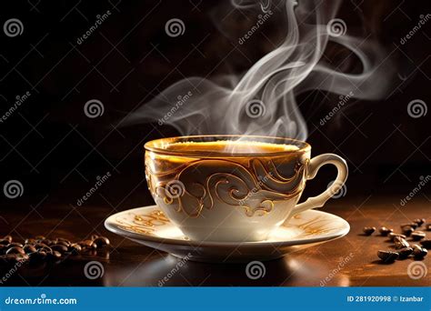 A Close Up Shot Of A Cup Of Steaming Hot Coffee With Wisps Of