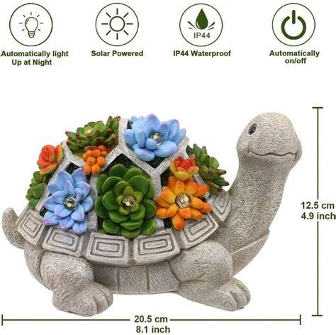 Nacome Solar Garden Statue Turtle Figurine With Succulent And 7 LED