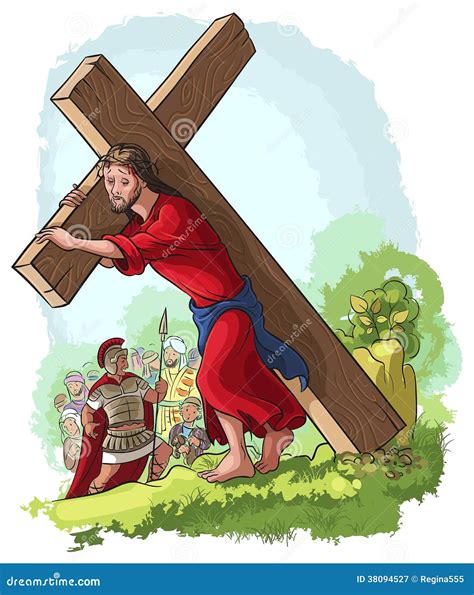 Via Crucis Jesus Christ Carrying Cross Cartoon Vector Cartoondealer