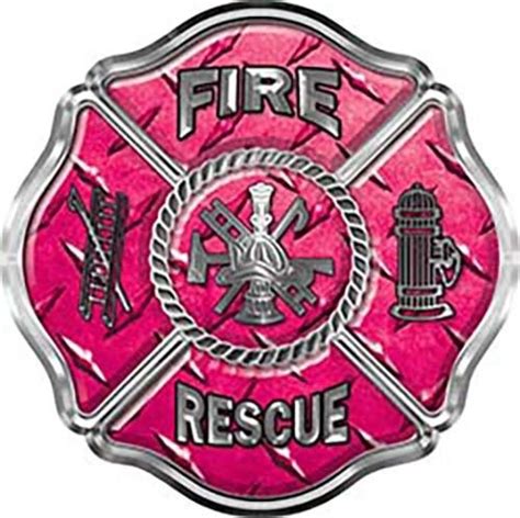 Firefighter Fire Rescue Maltese Cross Decal Diamond Plate Pink