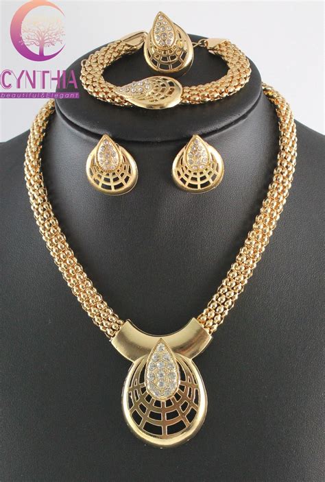 Hot Sale Gold Color Crystal African Costume Fashion Necklace Sets For