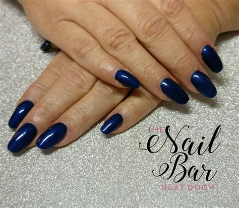 Gorgeous Dark Blue Acrylic Overlay On Natural Long Nails Nails