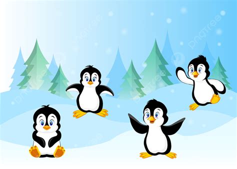 Cute Penguin Cartoon On The Winter Season Background Penguin Wallpaper