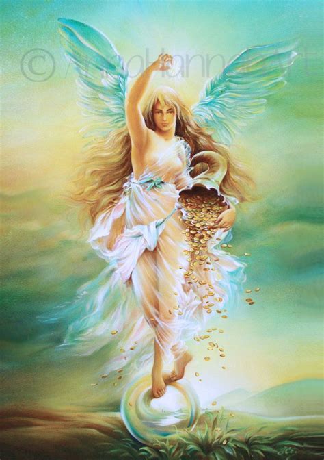 Art Print Green Fortune Angel Goddess Abundance Wealth Balance Riches