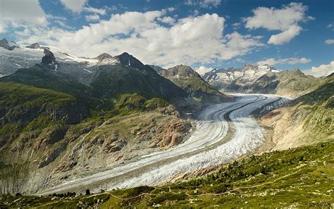 Aletsch Glacier In Switzerland Switzerland Clouds Glacier Mountains