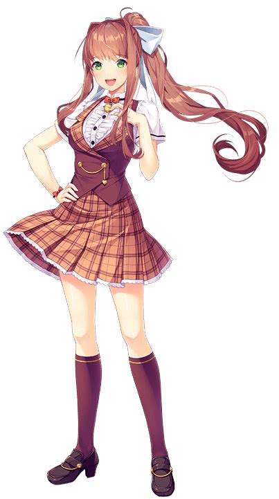 Doki Doki Literature Club Monika With Checked Skirt Transparent Png