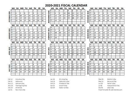 Fiscal Calendar 2020 21 Templates Free Printable Templates