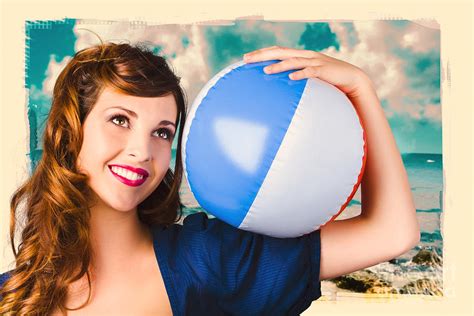 Vintage 1950 Era Pin Up Woman With Beach Ball Photograph By Jorgo