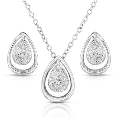 Sterling Silver And Twt Diamond Teardrop Earrings Necklace Set