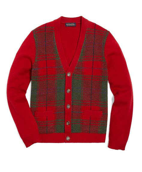 Brooks Brothers Wool Plaid Tartan Cardigan In Red For Men Lyst