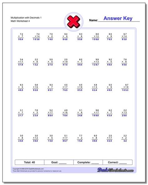 Free interactive exercises to practice online or download as pdf to print. Multiplication with Decimals