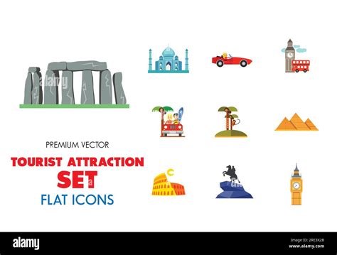 Tourist Attraction Icons Set Stock Vector Image And Art Alamy