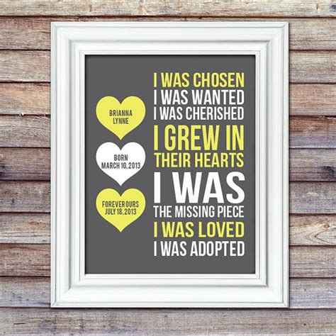The day that an adoptive family take home their child or children is the ultimate goal and is both a happy. Adoption Print With Details I Was Chosen by ...