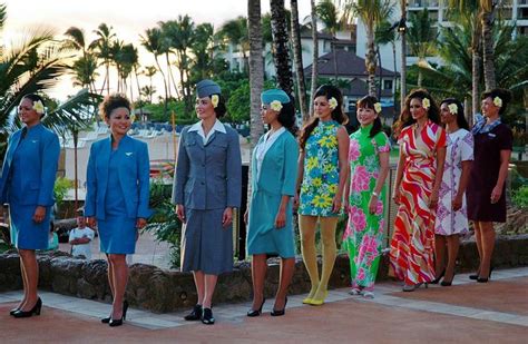 Hawaiian Airlines Flight Attendants Wearing Past Uniforms Hawaiian Airlines Hawaiian Designs