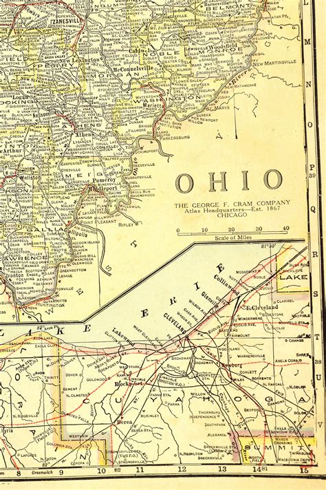 Ohio Map Of Ohio Wall Art Decor Antique Original Wedding T Etsy