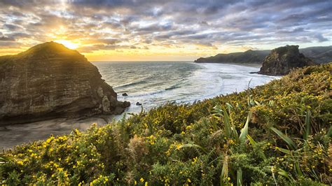 Beach Flowers Nature Cliff Sunset Clouds Meadow Coolwallpapersme