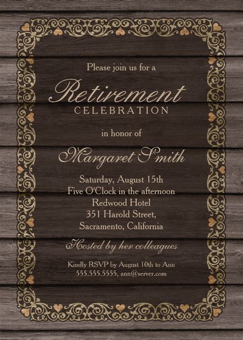 Free retirement announcement template retirement party flyer templates model. Rustic Wood Retirement Party Invitation Template