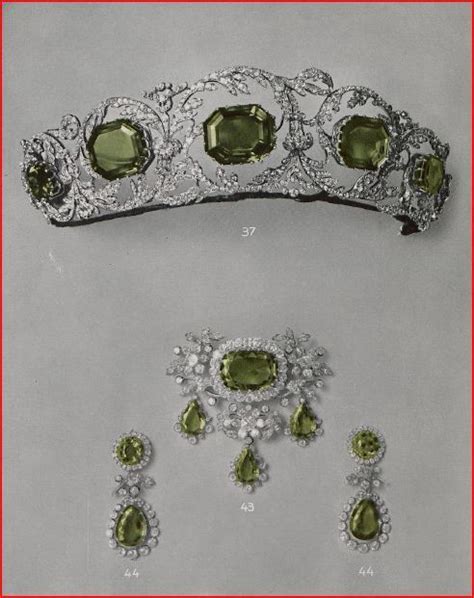 A Close Up Of The Tiara Showing The Five Eight Sided Peridots Set