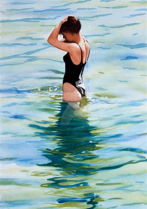 Woman Bathing Watercolour Painting By Thelastcelt On Deviantart